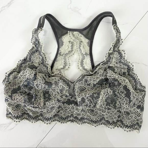 Grey and White Lace Bralette Small